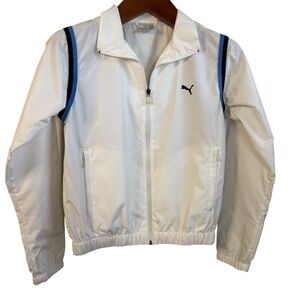 Vintage Puma White Jacket with Navy Accents size Small Excellent Condition